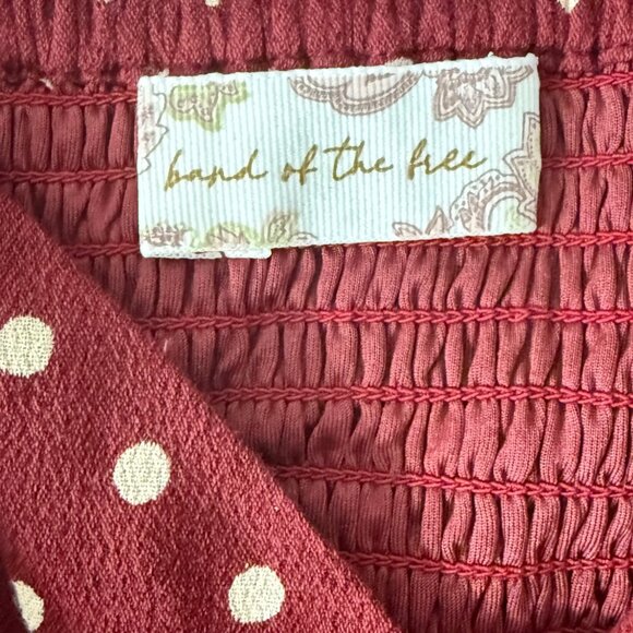 Band Of The Free Burgundy Polka Dot Puff Sleeve Maxi Jumpsuit Womens S/M - Picture 3 of 15